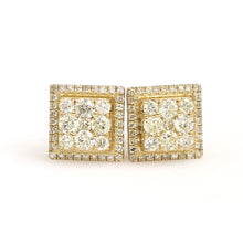 Load image into Gallery viewer, 10K Yellow Gold Square Cluster Earrings 0.93 Ctw