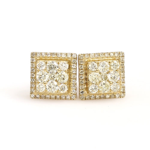 10K Yellow Gold Square Cluster Earrings 0.93 Ctw