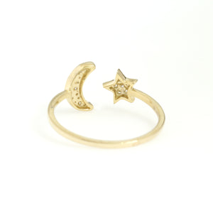 14K Yellow Gold Star And Moon Ring 0.12 Ctw