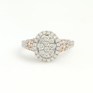 14K Rose And White Gold Accented Oval Cluster Ring 1 Ctw