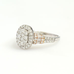 14K Rose And White Gold Accented Oval Cluster Ring 1 Ctw