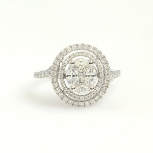 14K White Gold Accented Round Halo Ring 1 Ctw