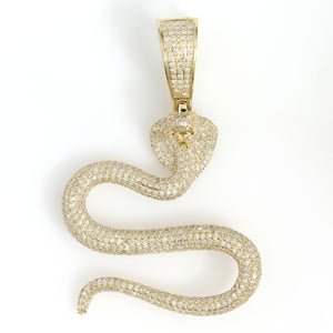 10K Yellow Gold Cobra Snake Pendant 2 Ctw