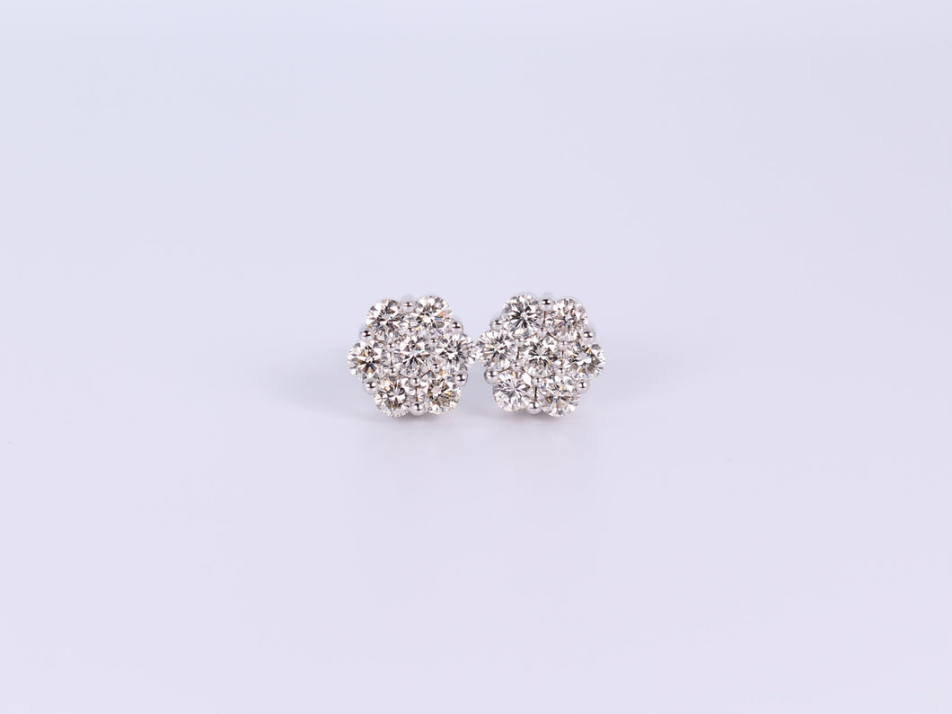 14K White Gold Flower Cluster Earrings 1.75Ctw