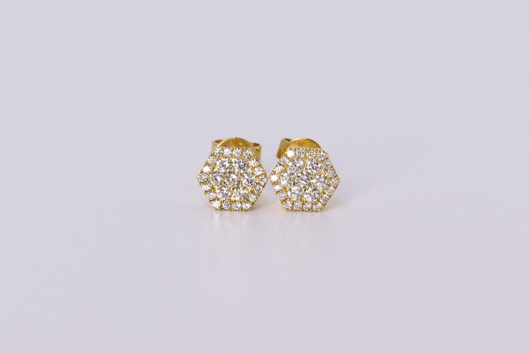 10k Yellow Gold Hexagon Earrings .320Ctw