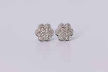 Load image into Gallery viewer, 14K White Gold Flower Cluster Earrings 1.05Ctw