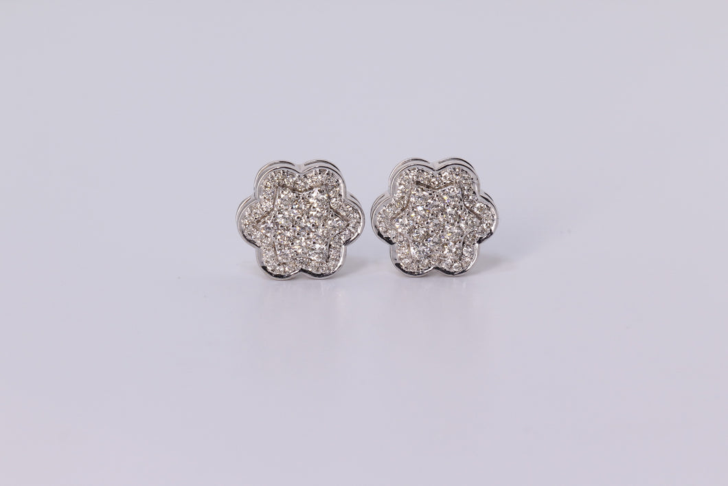 14K White Gold Flower Cluster Earrings 1.05Ctw