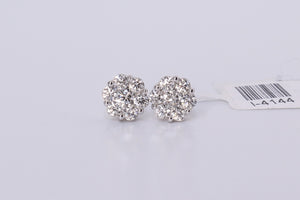 10K White Gold Flower Cluster Earrings 1.25Ctw