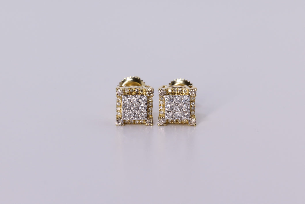 14k Yellow Gold Square Earrings .440Ctw