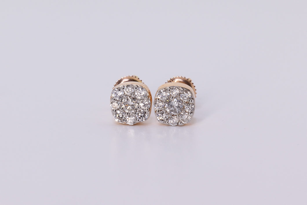 14K Rose Gold Square Earrings .750ctw