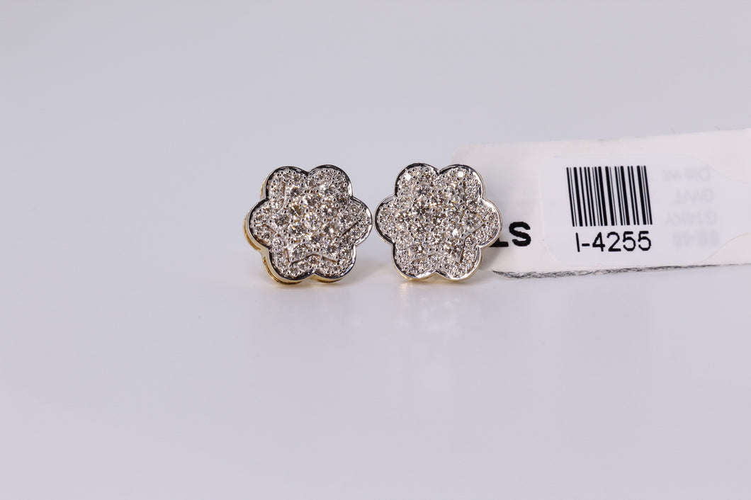 14K Yellow Gold Flower Cluster Earrings 1.05Ctw