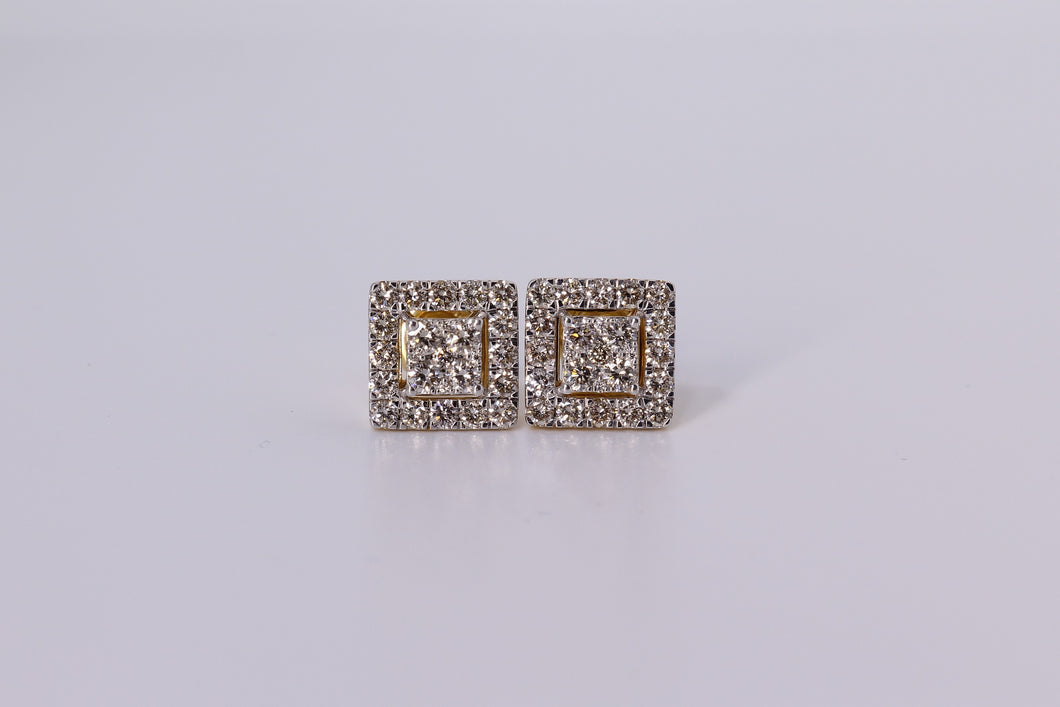14K Yellow Gold Square Earrings 1.26Ctw