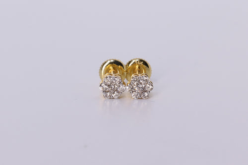 14k Yellow Gold Flower Cluster Earrings .420Ctw