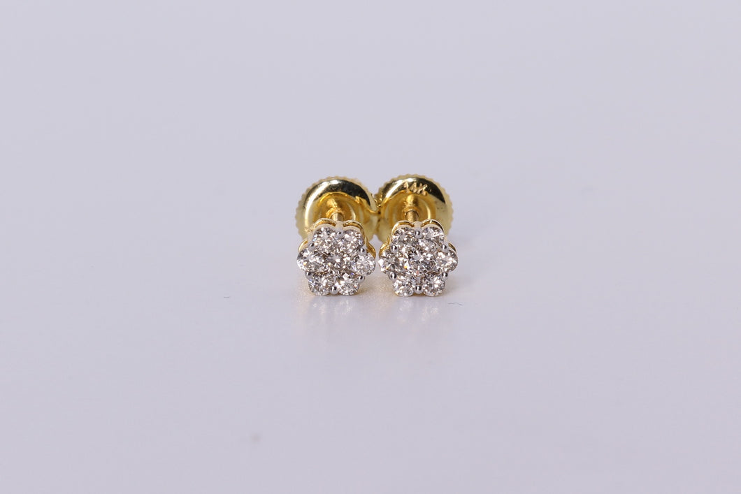 14k Yellow Gold Flower Cluster Earrings .420Ctw