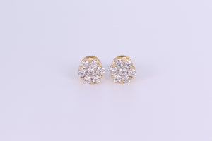 10K Yellow Gold Flower Cluster Earrings 1.00Ctw