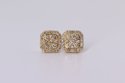 10k Yellow Gold Square Earrings 1.35Ctw