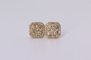 10k Yellow Gold Square Earrings 1.35Ctw