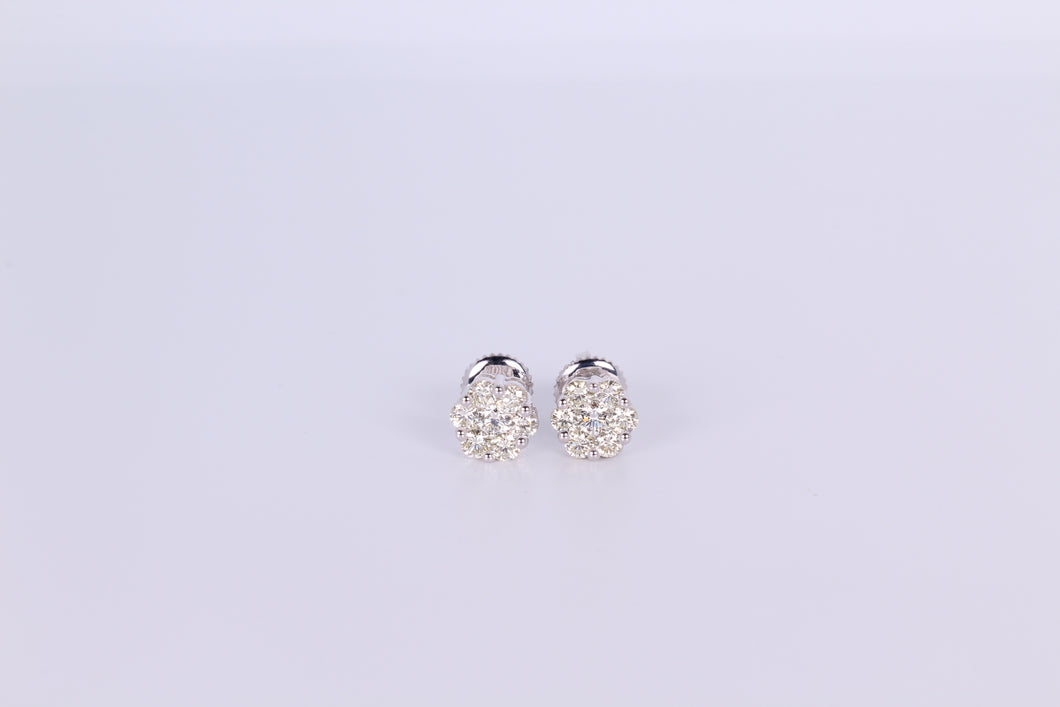 10K White Gold Flower Cluster Earrings .740Ctw