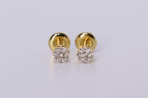 14k Yellow Gold Flower Cluster Earrings .260Ctw