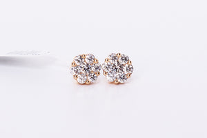 10K Rose Gold Flower Cluster Earrings 1.24Ctw