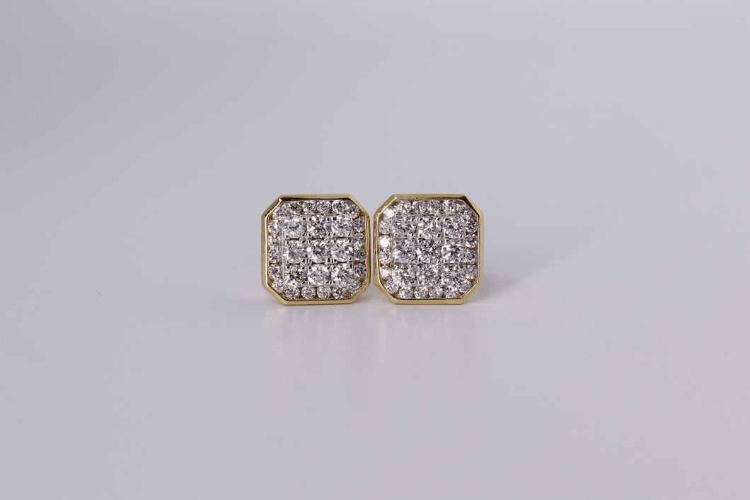 14K Yellow Gold Square Earrings 1.00Ctw